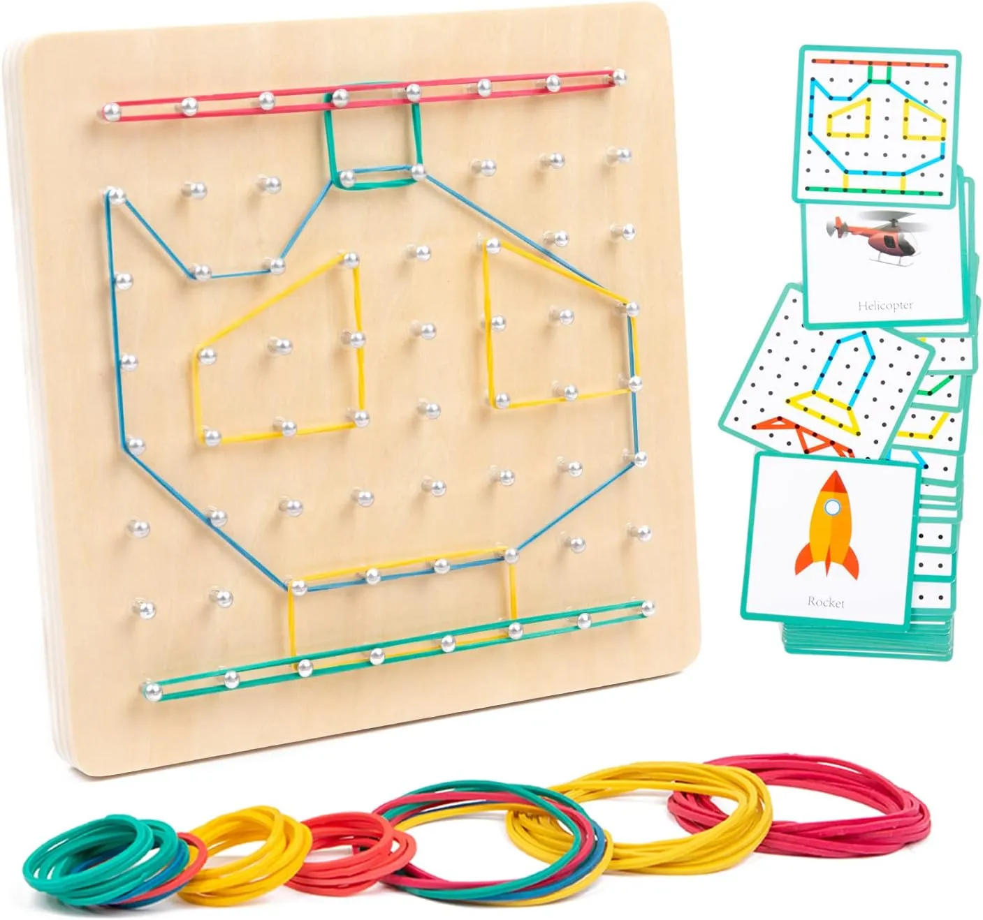 Reasoning and Fine Motor Skills spit Kids 3 Years  Wooden Geoboard with Rubber Bands, STEM Educational Toy for Spatial 