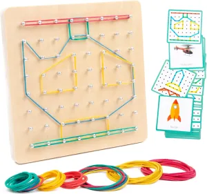 Reasoning and Fine Motor Skills spit Kids 3 Years  Wooden Geoboard with Rubber Bands, STEM Educational Toy for Spatial 