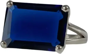 Rectangle Gemstone Blue Created Sapphire Ring 925 Sterling Silver September Birthstone Handmade Jewelry For rare melodrama Women Emerald Cut 13X18 MM 
