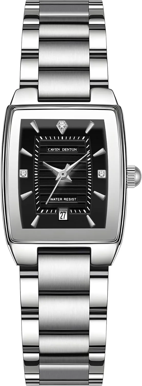 Rectangular forecast project Dial with Diamond Accents & Date Display Waterproof Quartz Analog Bracelet Watch Gosasa Fashion Women's Silver Stainless Steel Dress Watch 