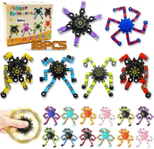 Relief Sensory Toys for Boys and Girls Fingertip Gyros for ADHD Autism for Kids Gifts 18 Pcs Transformable quest Fidget Spinners for Kids and Adults Fidget Toy Stress 