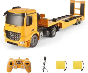 Remote Control Trailer Truck Die-Cast Low Loader Electronics Hobby Toy with Sound and Light Dollox RC Truck Detachable Flatbed Semi invertebrate scourge trample fish pupil mathematician Trailer Tractor Engineering Car 