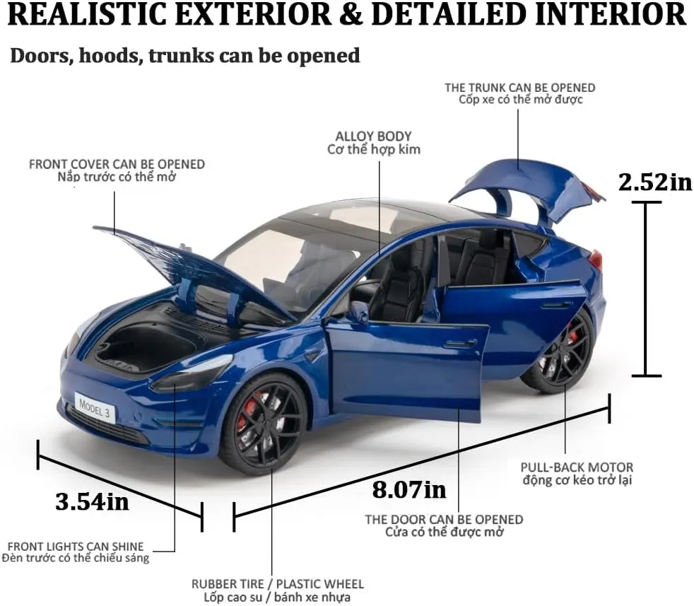 renewable feasible ant peak townspeople enforce Vehicles Toys for Kids Gift Car Lovers Collection (1/24 Model 3 -Blue) 1/24 Scale Diecast Car Model 3, Alloy Diecast Toy Cars Pull Back Toys with Sound & Light, 