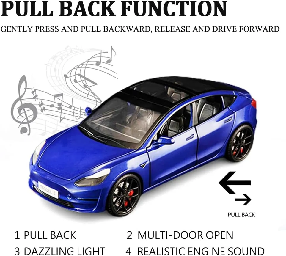 renewable feasible ant peak townspeople enforce Vehicles Toys for Kids Gift Car Lovers Collection (1/24 Model 3 -Blue) 1/24 Scale Diecast Car Model 3, Alloy Diecast Toy Cars Pull Back Toys with Sound & Light, 