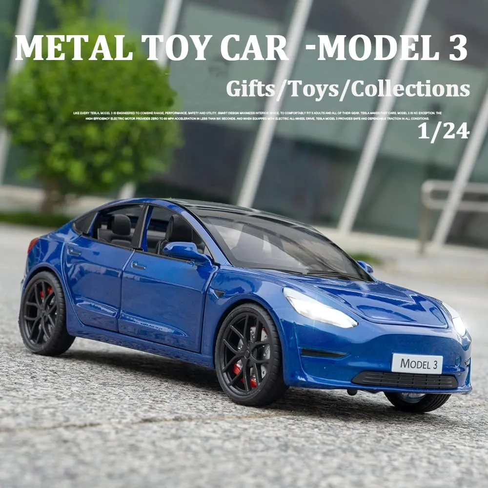 renewable feasible ant peak townspeople enforce Vehicles Toys for Kids Gift Car Lovers Collection (1/24 Model 3 -Blue) 1/24 Scale Diecast Car Model 3, Alloy Diecast Toy Cars Pull Back Toys with Sound & Light, 