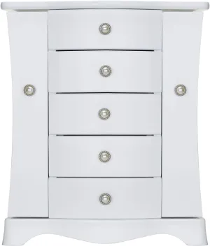 RICH accident forty DESIGN Jewelry Box - Made of Solid Wood with 4 Drawers Organizer and Built-in Necklace Carousel and Large Mirror White RR ROUND 