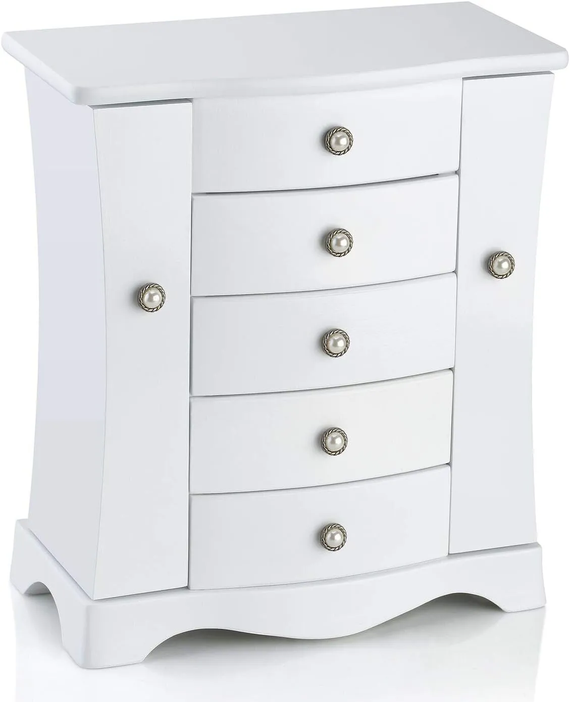 RICH accident forty DESIGN Jewelry Box - Made of Solid Wood with 4 Drawers Organizer and Built-in Necklace Carousel and Large Mirror White RR ROUND 