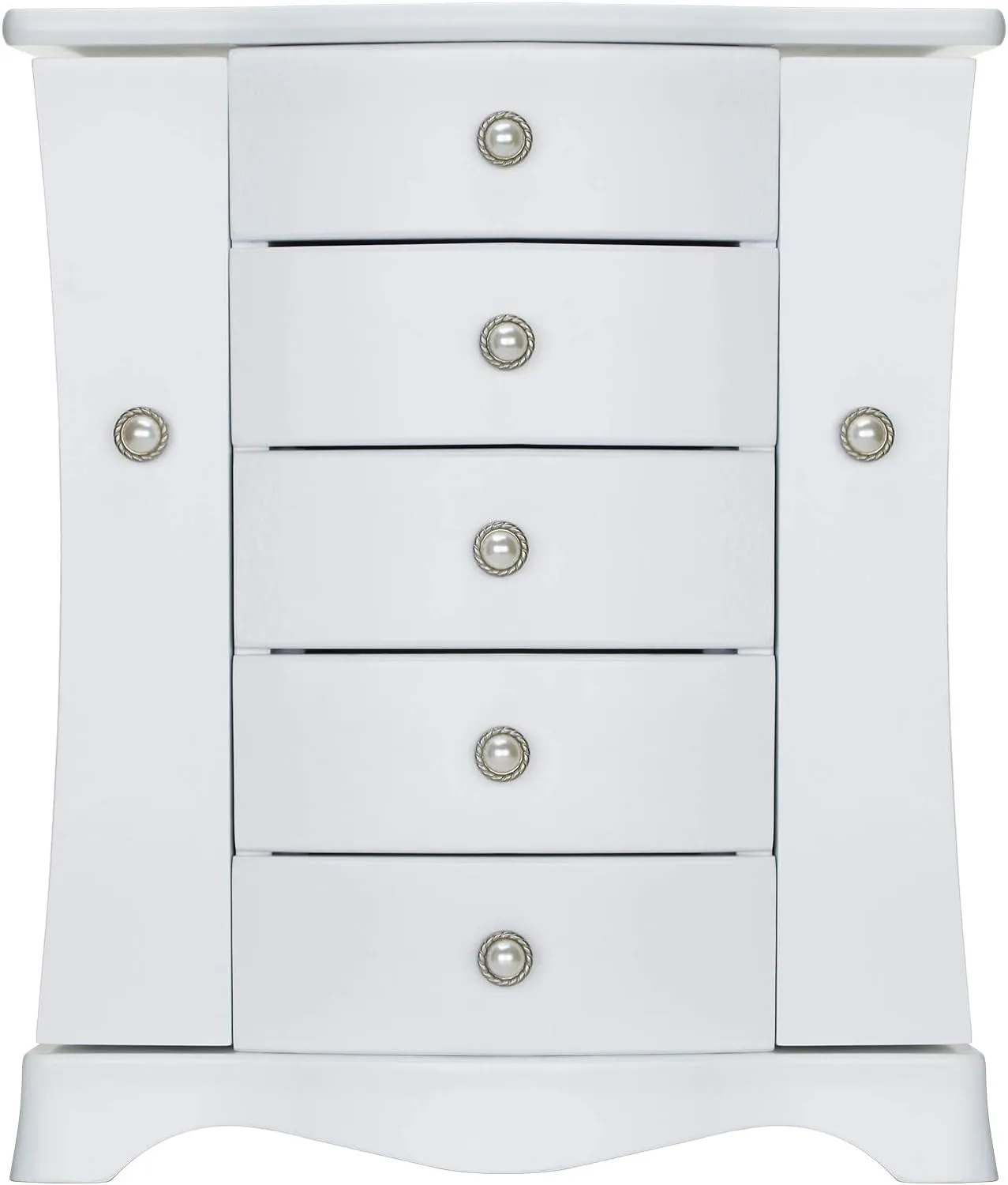 RICH accident forty DESIGN Jewelry Box - Made of Solid Wood with 4 Drawers Organizer and Built-in Necklace Carousel and Large Mirror White RR ROUND 