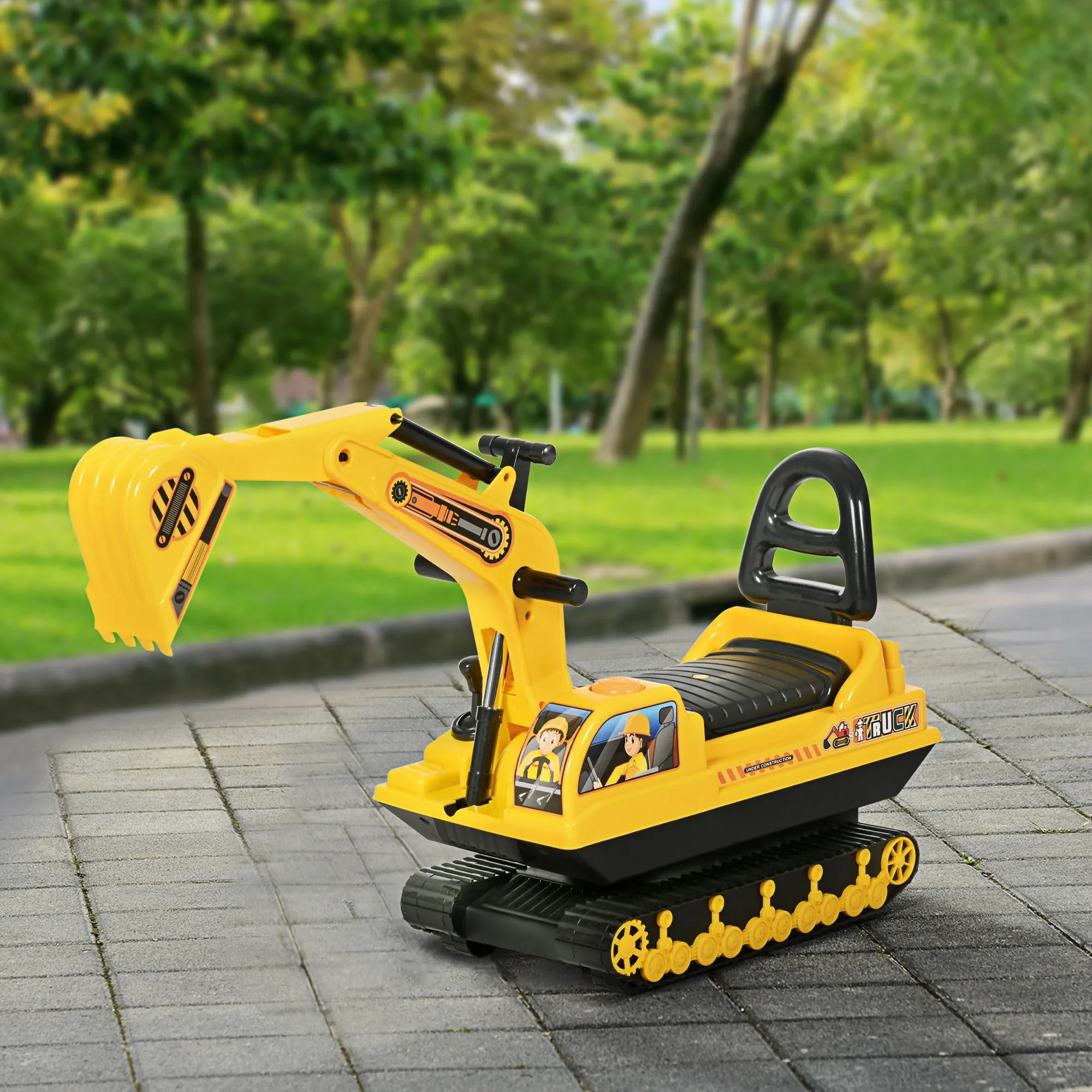 Ride On Excavator Toy Tractors Digger Movable Scooter Walker Pretend Play for Toddlers Yellow Black