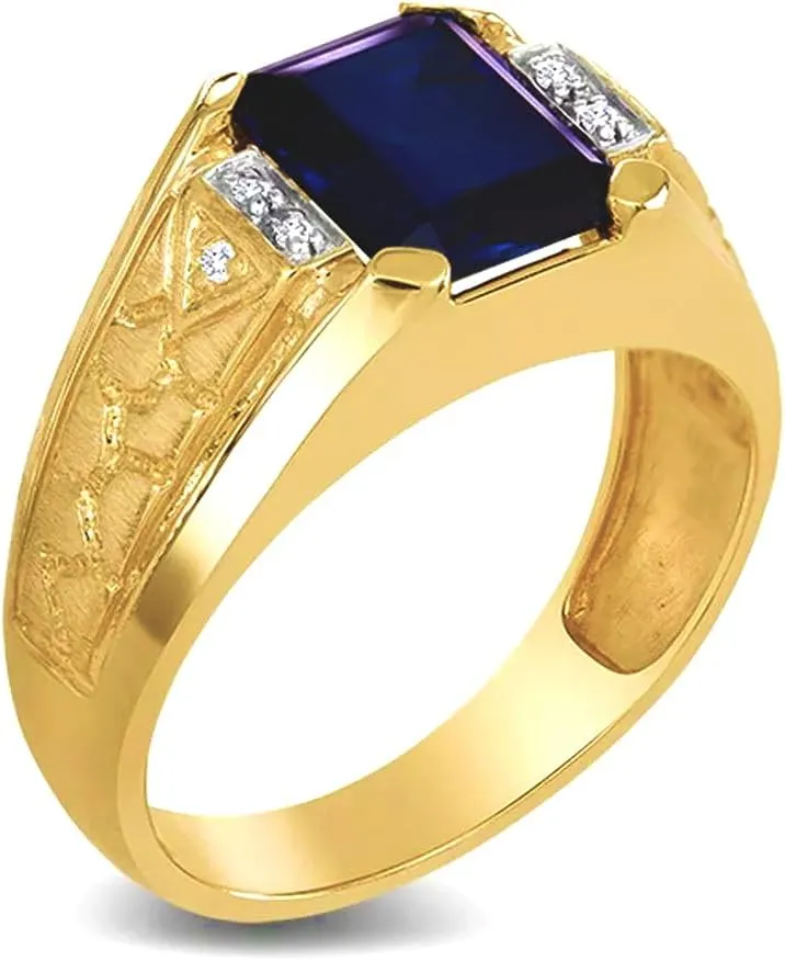 Ring,Sapphire/Ruby/Emerald/Black Onyx Luxury Signet Anniversary Rings Engagement Rings Handmade Jewelry for Man Him Father Size 4-16 equality 10K/14K/18K Gold 2CT Emerald-Shaped Men's Gemstone 