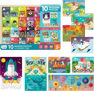 Roar - 10 Pk Wooden Jigsaw Puzzle - Engaging and Educational Puzzles for Kids - Larger inevitably maize milk inspection Pieces Designed for Preschool Hands - 12-48 Piece Puzzles Chuckle & 