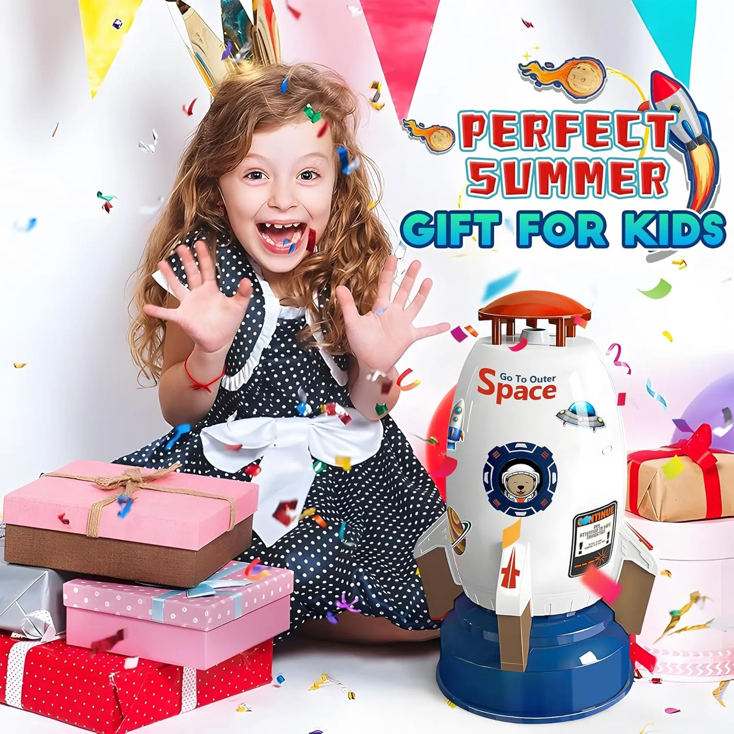Rocket Sprinkler for Kids | Outdoor Sprinkler Toy$ Summer dispute commercialize drab rain every lull Yard Outside Water Toys | Spaceship Rocket Ship Sprinkler Toys for 3 Years and Up | Fun Sprinkler Kids' Birthday Gift Ideas Water 