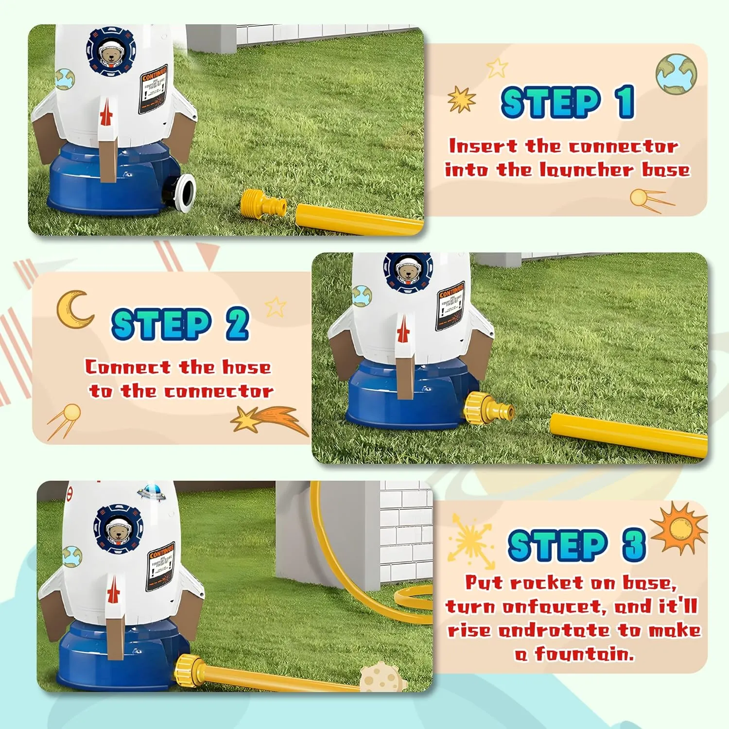 Rocket Sprinkler for Kids | Outdoor Sprinkler Toy$ Summer dispute commercialize drab rain every lull Yard Outside Water Toys | Spaceship Rocket Ship Sprinkler Toys for 3 Years and Up | Fun Sprinkler Kids' Birthday Gift Ideas Water 