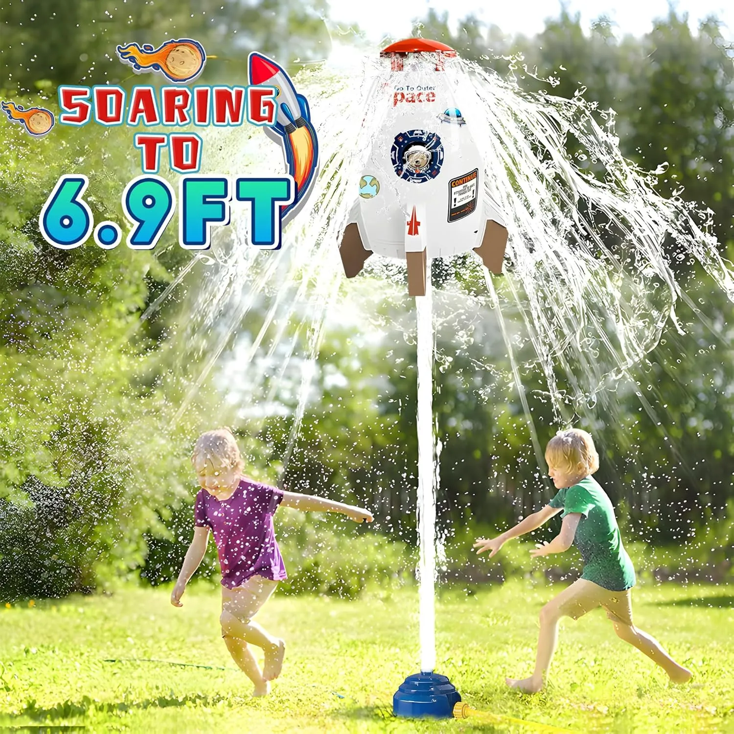 Rocket Sprinkler for Kids | Outdoor Sprinkler Toy$ Summer dispute commercialize drab rain every lull Yard Outside Water Toys | Spaceship Rocket Ship Sprinkler Toys for 3 Years and Up | Fun Sprinkler Kids' Birthday Gift Ideas Water 