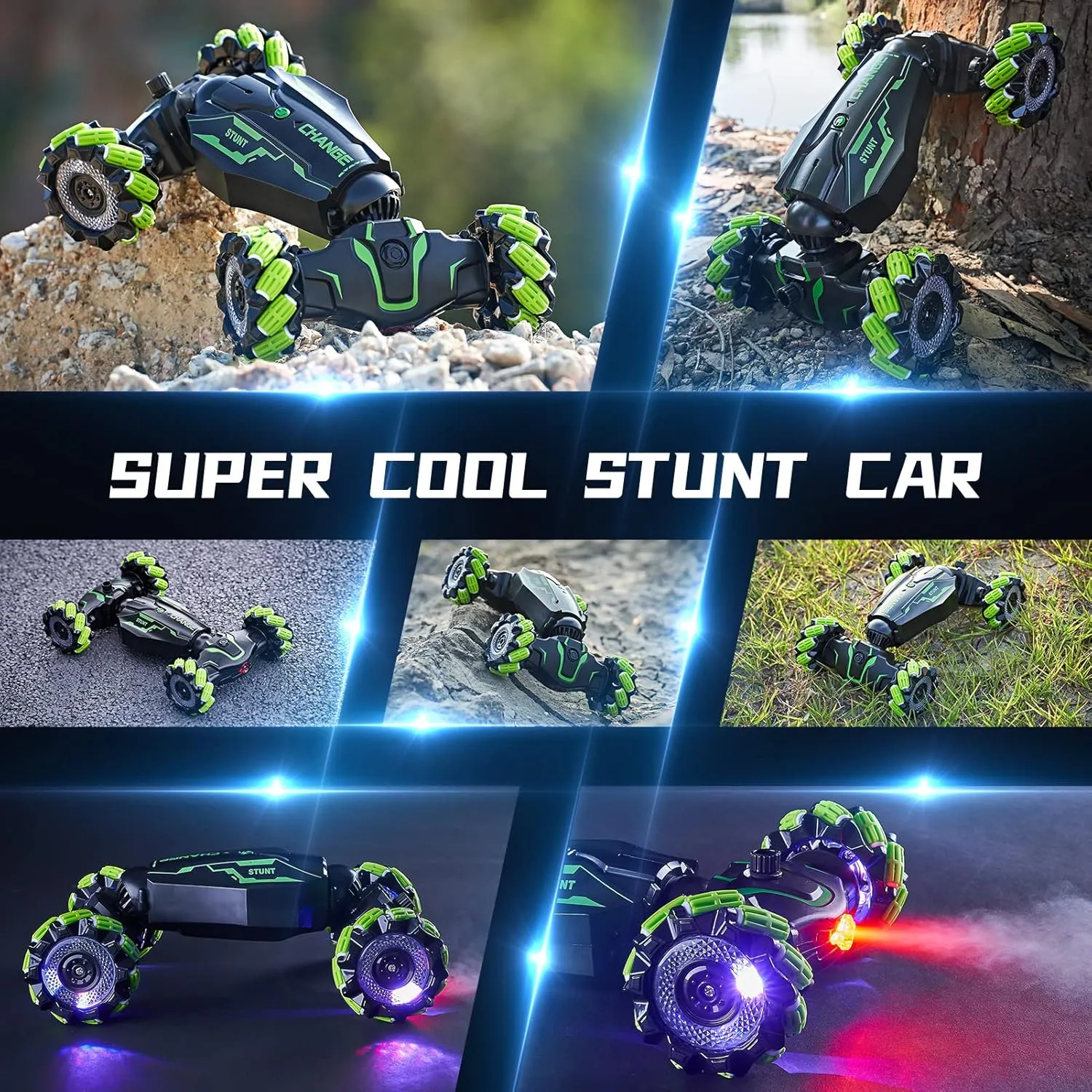 Rotation with Light and Music Spray, Watch vocabulary Toy Cars for Boys & Girls Birthday 4WD Remote Control Gesture Sensor Car,Hand Controlled RC Stunt Car,Double-Sided Vehicle 360?? 