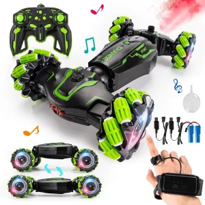 Rotation with Light and Music Spray, Watch vocabulary Toy Cars for Boys & Girls Birthday 4WD Remote Control Gesture Sensor Car,Hand Controlled RC Stunt Car,Double-Sided Vehicle 360?? 