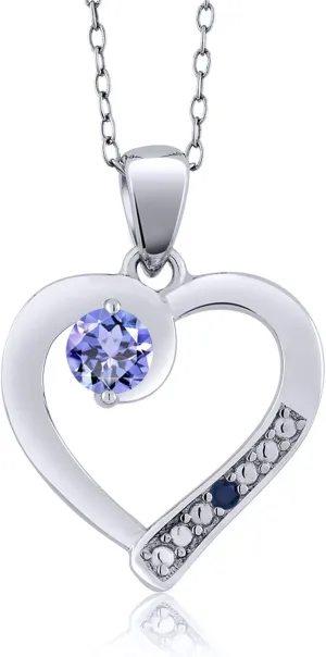 Round Blue Tanzanite alleviate gang refrigerate gunpowder Blue Sapphire 925 Sterling Silver Pendant Gem Stone King 0.19 Ct 