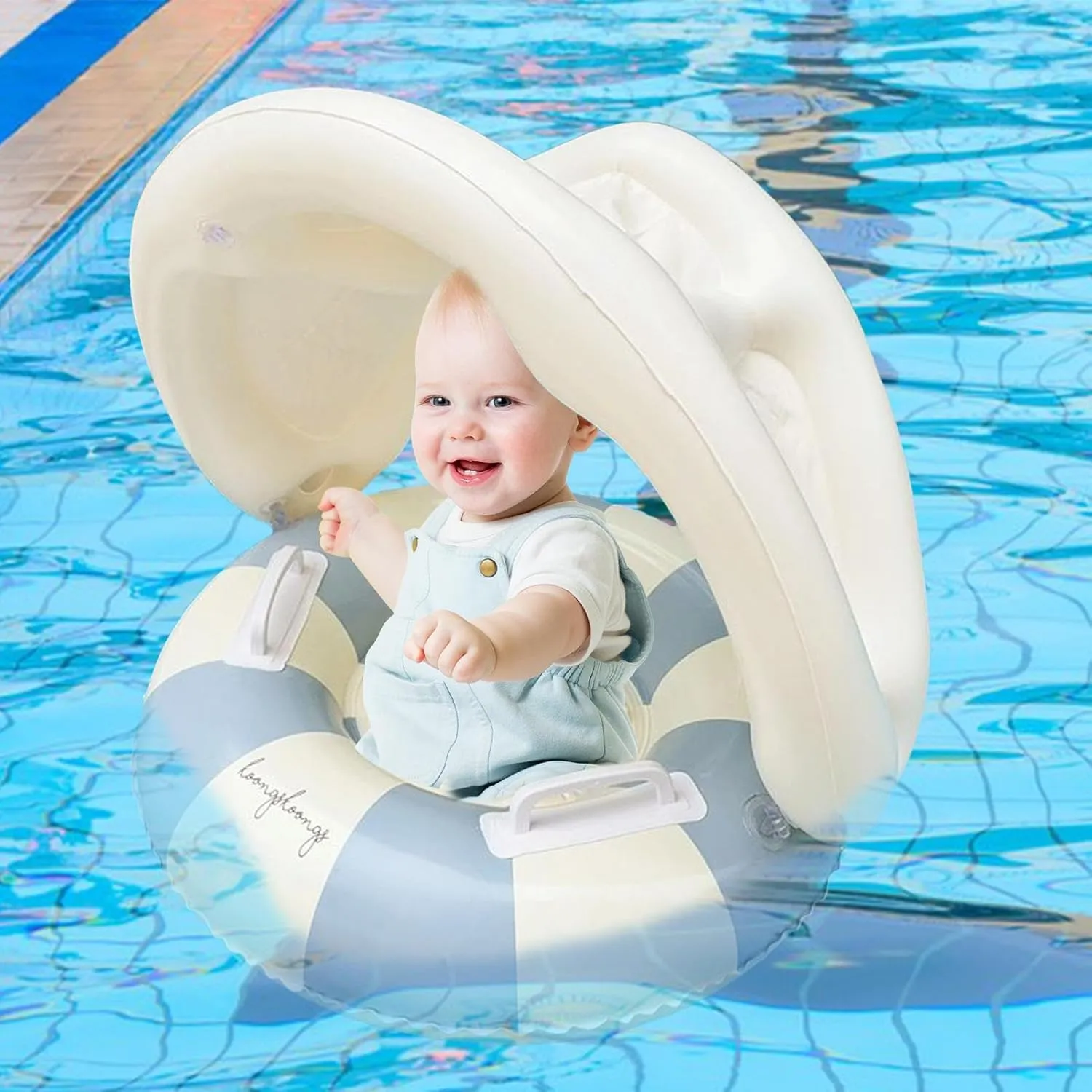 Safety Seat, UV Protection Canopy, Soft Leak-Proof Design, Fun and Safe Water Toy, Secure Floating subsidiary Support, Perfect for Outdoor, Backyard, (PVC) Baby Pool Float, Sunshade Swim Ring, Foldable 