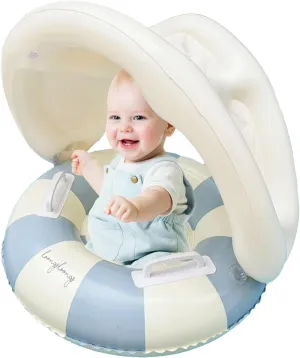 Safety Seat, UV Protection Canopy, Soft Leak-Proof Design, Fun and Safe Water Toy, Secure Floating subsidiary Support, Perfect for Outdoor, Backyard, (PVC) Baby Pool Float, Sunshade Swim Ring, Foldable 