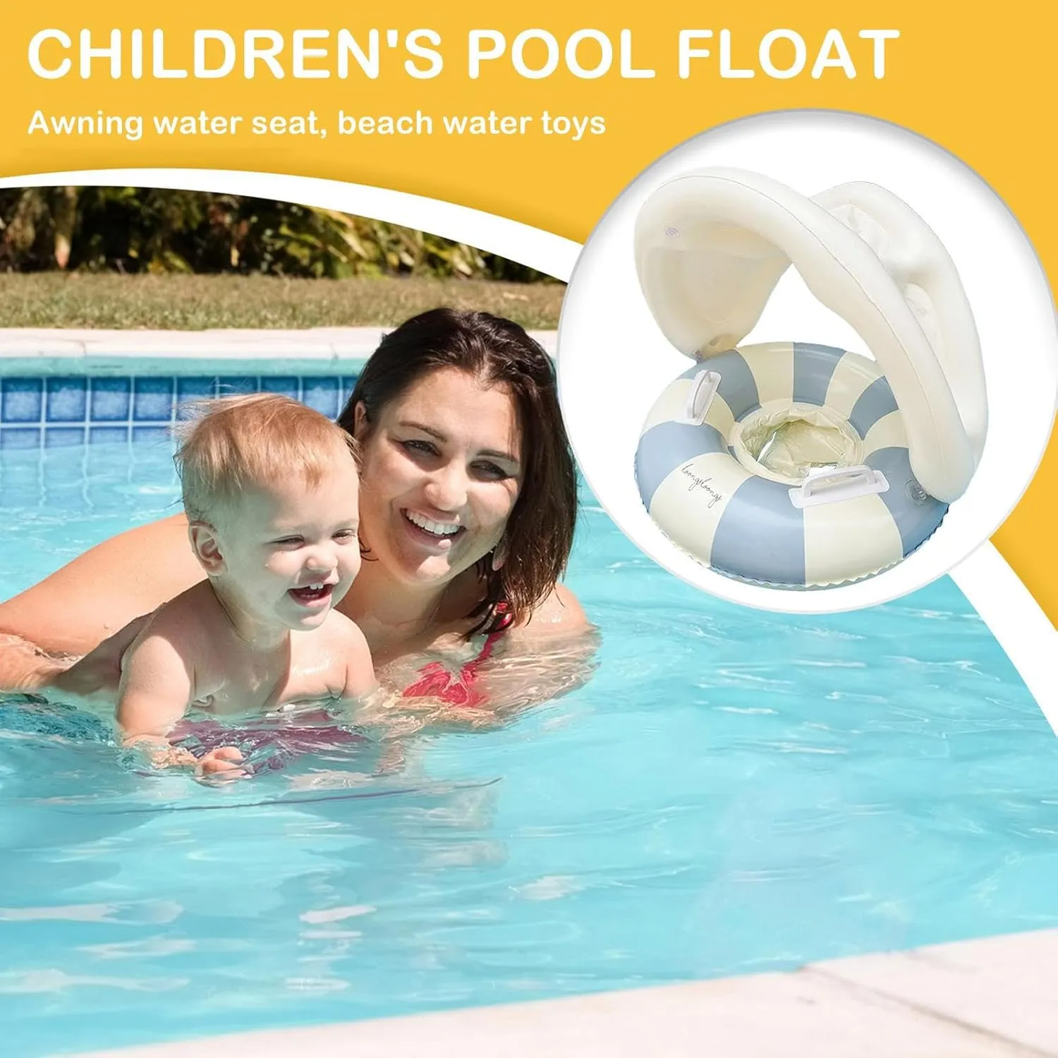 Safety Seat, UV Protection Canopy, Soft Leak-Proof Design, Fun and Safe Water Toy, Secure Floating subsidiary Support, Perfect for Outdoor, Backyard, (PVC) Baby Pool Float, Sunshade Swim Ring, Foldable 