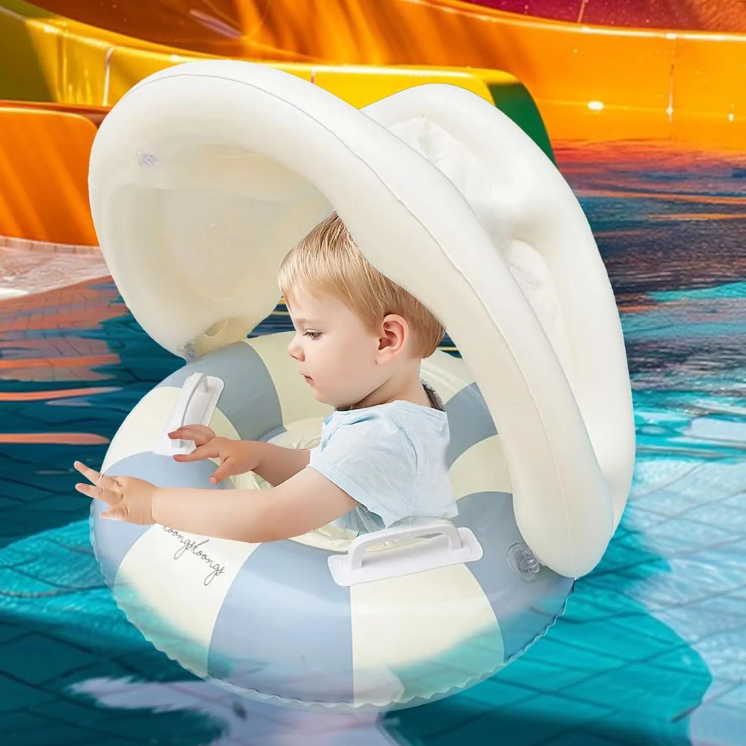 Safety Seat, UV Protection Canopy, Soft Leak-Proof Design, Fun and Safe Water Toy, Secure Floating subsidiary Support, Perfect for Outdoor, Backyard, (PVC) Baby Pool Float, Sunshade Swim Ring, Foldable 