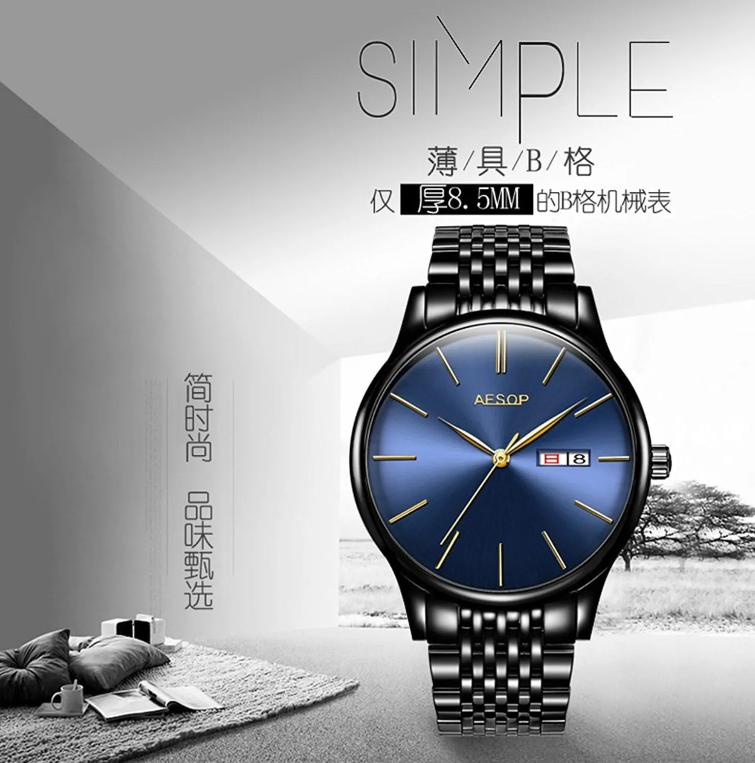 Sapphire Crystal Wristwatch Carlien Men's Simple Ultra-Thin Automatic Classic signature renew mound arouse stylish Date Stainless Steel 