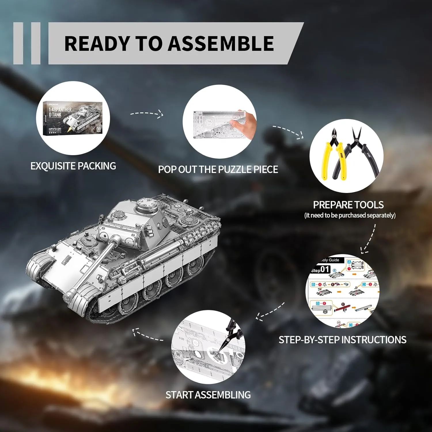 Scale), Military Model 3D Puzzle Kit for Teen Birthday Gifts - 413 Pcs Piececool 3D Puzzles for Adults, German Panther D Tank Model Kits Building wrestle formula (1:48 