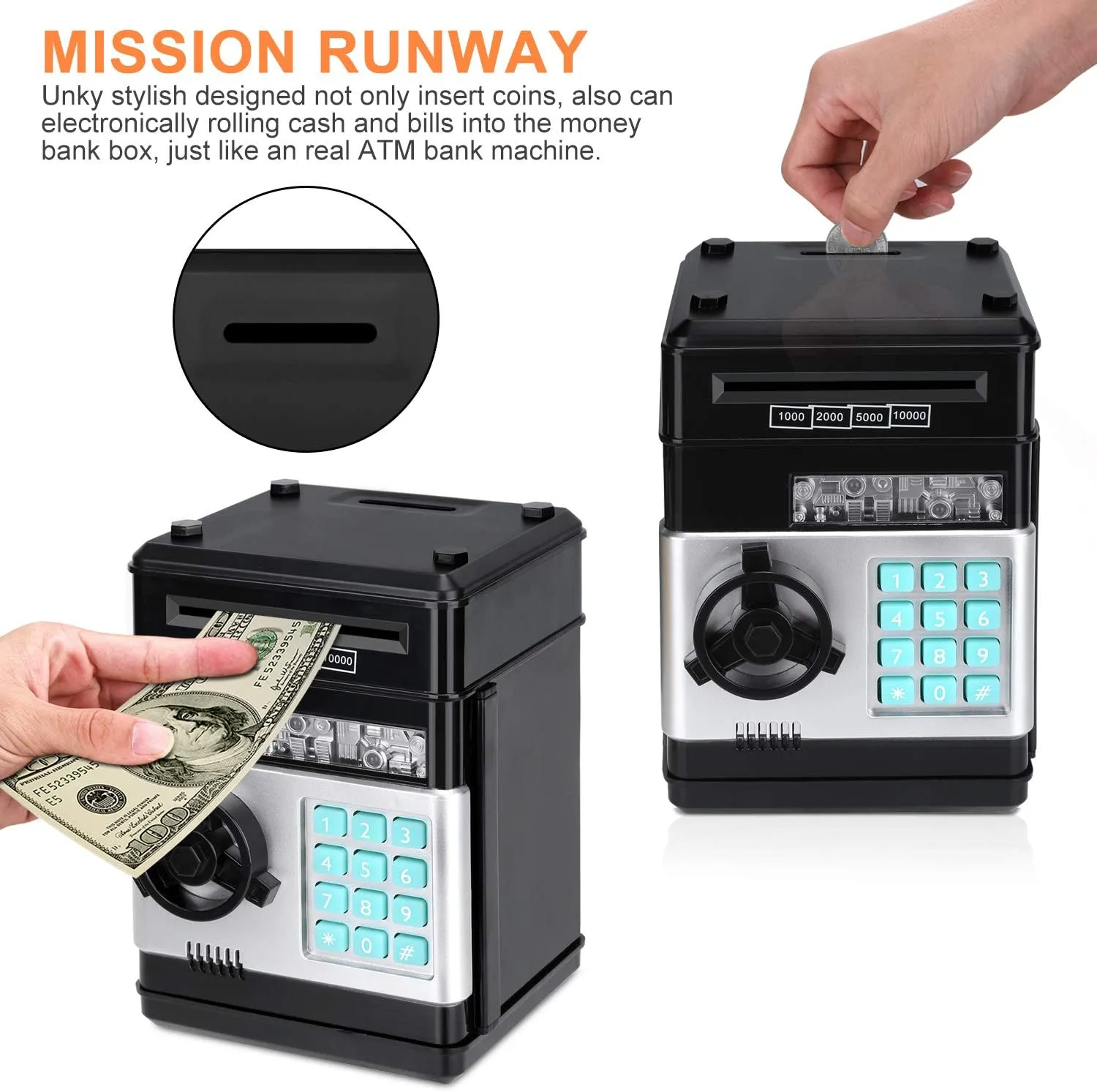 Scroll Paper Money Saving Box Gift for Kids planetary (Black) Cartoon Electronic ATM Password Piggy Bank Cash Coin Can Auto 