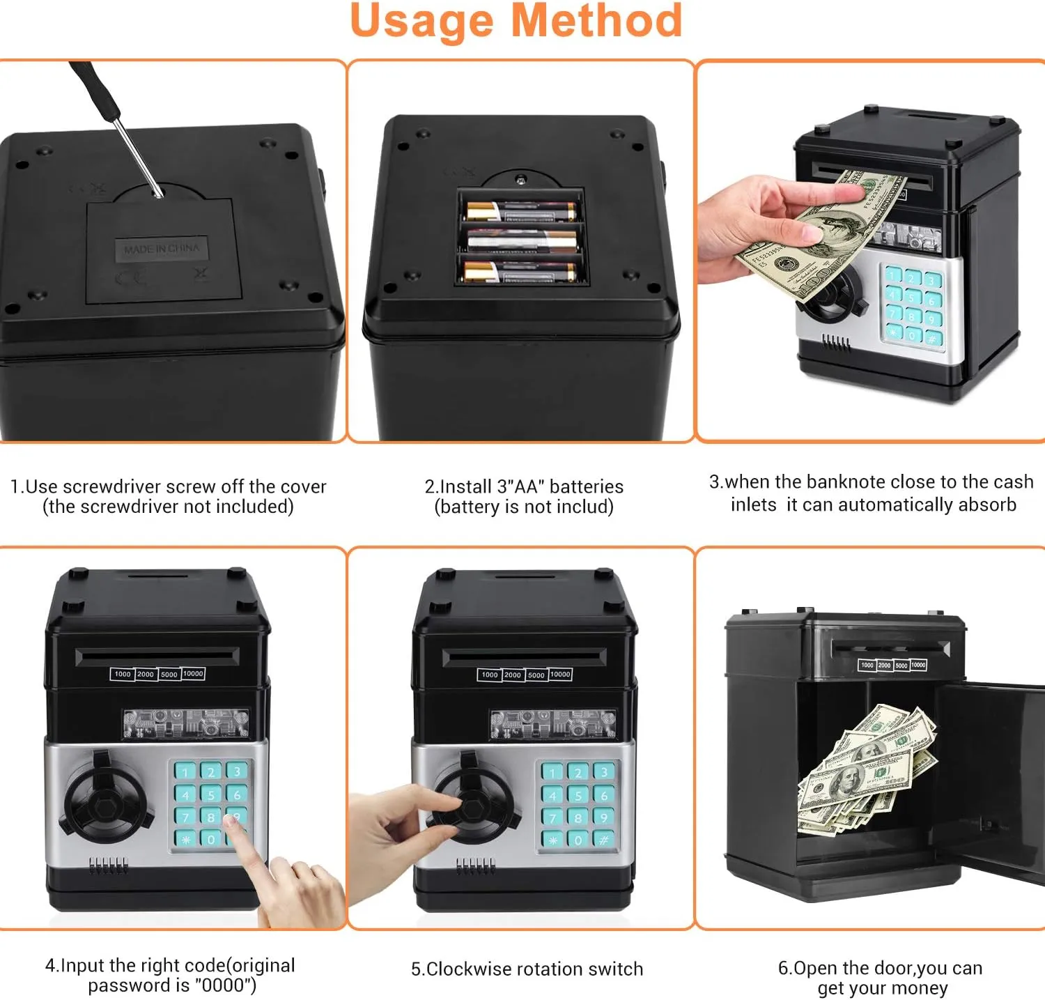 Scroll Paper Money Saving Box Gift for Kids planetary (Black) Cartoon Electronic ATM Password Piggy Bank Cash Coin Can Auto 