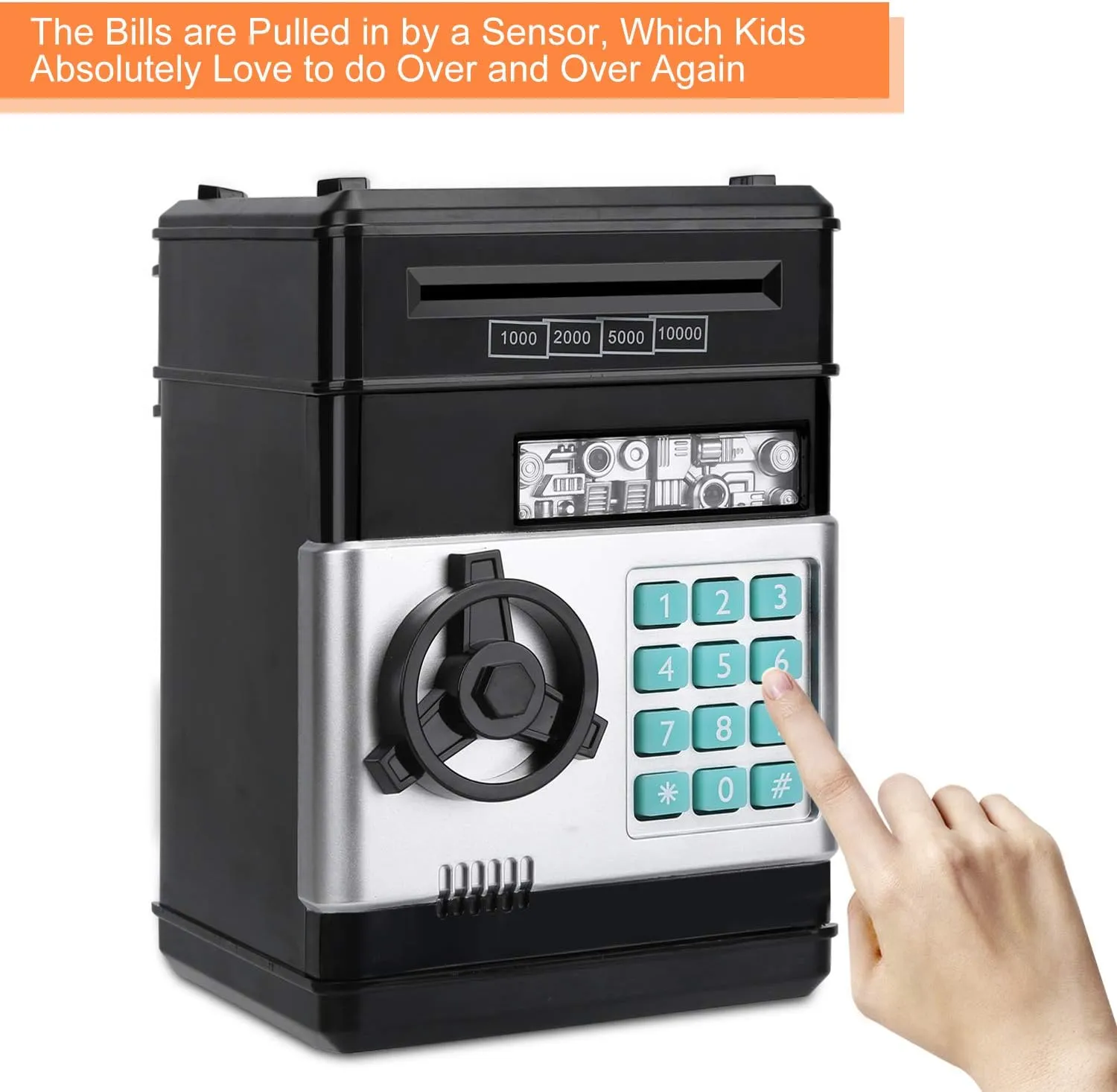 Scroll Paper Money Saving Box Gift for Kids planetary (Black) Cartoon Electronic ATM Password Piggy Bank Cash Coin Can Auto 