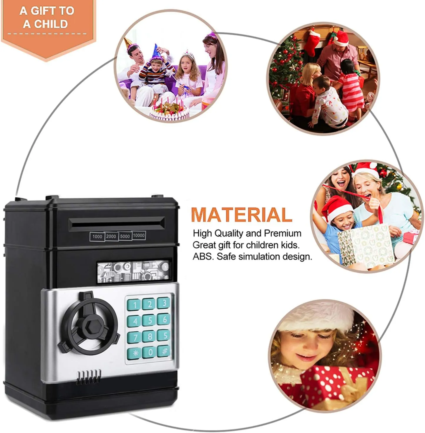 Scroll Paper Money Saving Box Gift for Kids planetary (Black) Cartoon Electronic ATM Password Piggy Bank Cash Coin Can Auto 