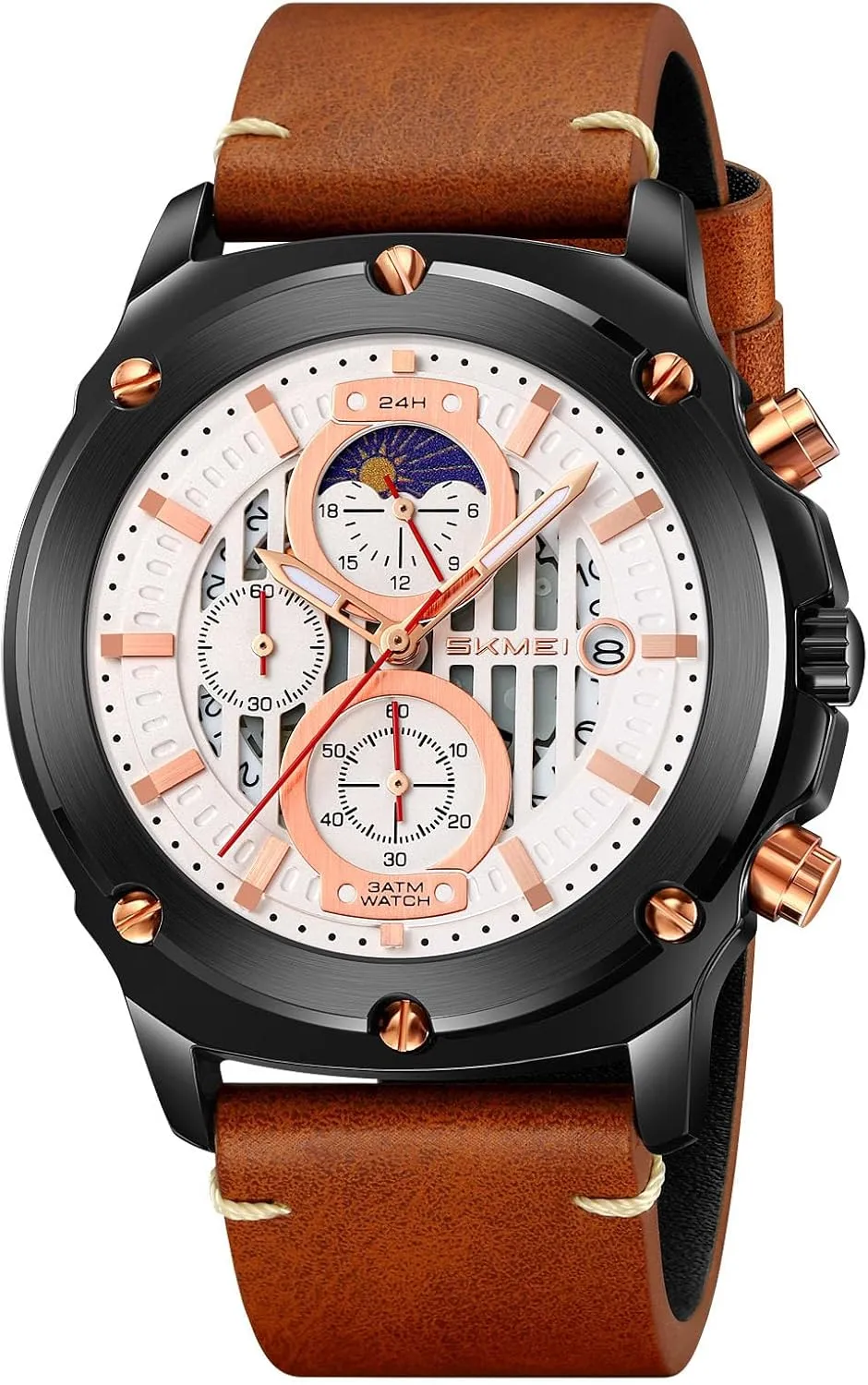 search with Stars Dial Leather Strap Gosasa Men's Waterproof Quartz Analog Watch Classic Fashion Casual Timepiece 