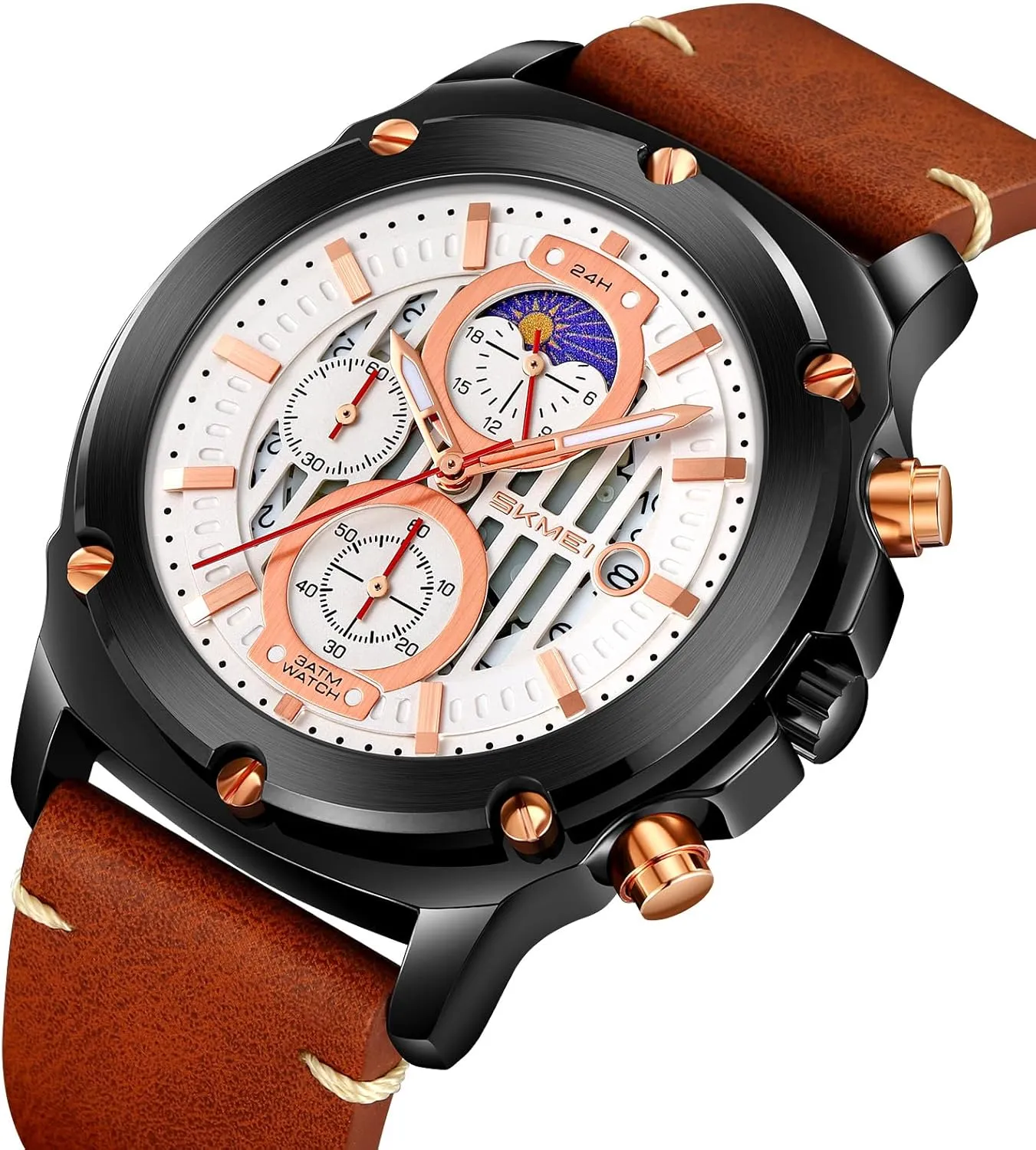 search with Stars Dial Leather Strap Gosasa Men's Waterproof Quartz Analog Watch Classic Fashion Casual Timepiece 
