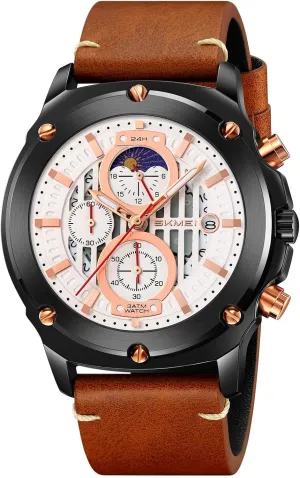 search with Stars Dial Leather Strap Gosasa Men's Waterproof Quartz Analog Watch Classic Fashion Casual Timepiece 