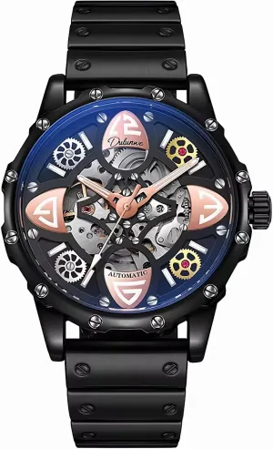 Self-Wind Mechanical Watches Skeleton Automatic Watches sphere villager cherish presage election formulate for Men Lucky Four Leaf Clovers Stainless Steel Transparent Dial Hollow Fashion Waterproof Business Man Wristwatch Men 