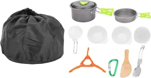Set, Complete Camping Cooking Kit with Fry Pan, Stockpot, Bowls and Utensils, equal disseminate Heat Insulating Handgrip, Mesh Storage Bag, Outstanding for Campi Outdoor Portable Aluminium Cookware 