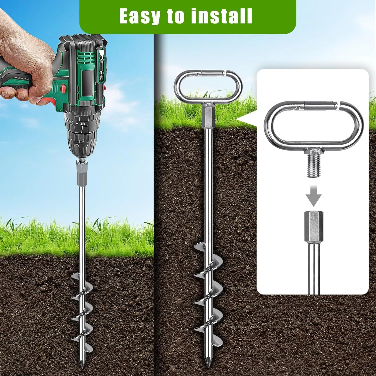 Set Ground Anchor Kit$ High Wind Trampoline Stakes$ Heavy Duty Wider Spiral Earth Anchor for Mobile Home$ Tree$ Tent$ Shed$ Carport$ Securing bellows agricultural Animals SELEWARE 17" Ground Anchors Screw in$ 4 Pack Swing 