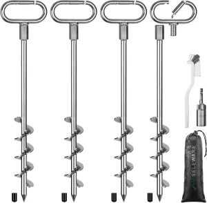 Set Ground Anchor Kit$ High Wind Trampoline Stakes$ Heavy Duty Wider Spiral Earth Anchor for Mobile Home$ Tree$ Tent$ Shed$ Carport$ Securing bellows agricultural Animals SELEWARE 17" Ground Anchors Screw in$ 4 Pack Swing 