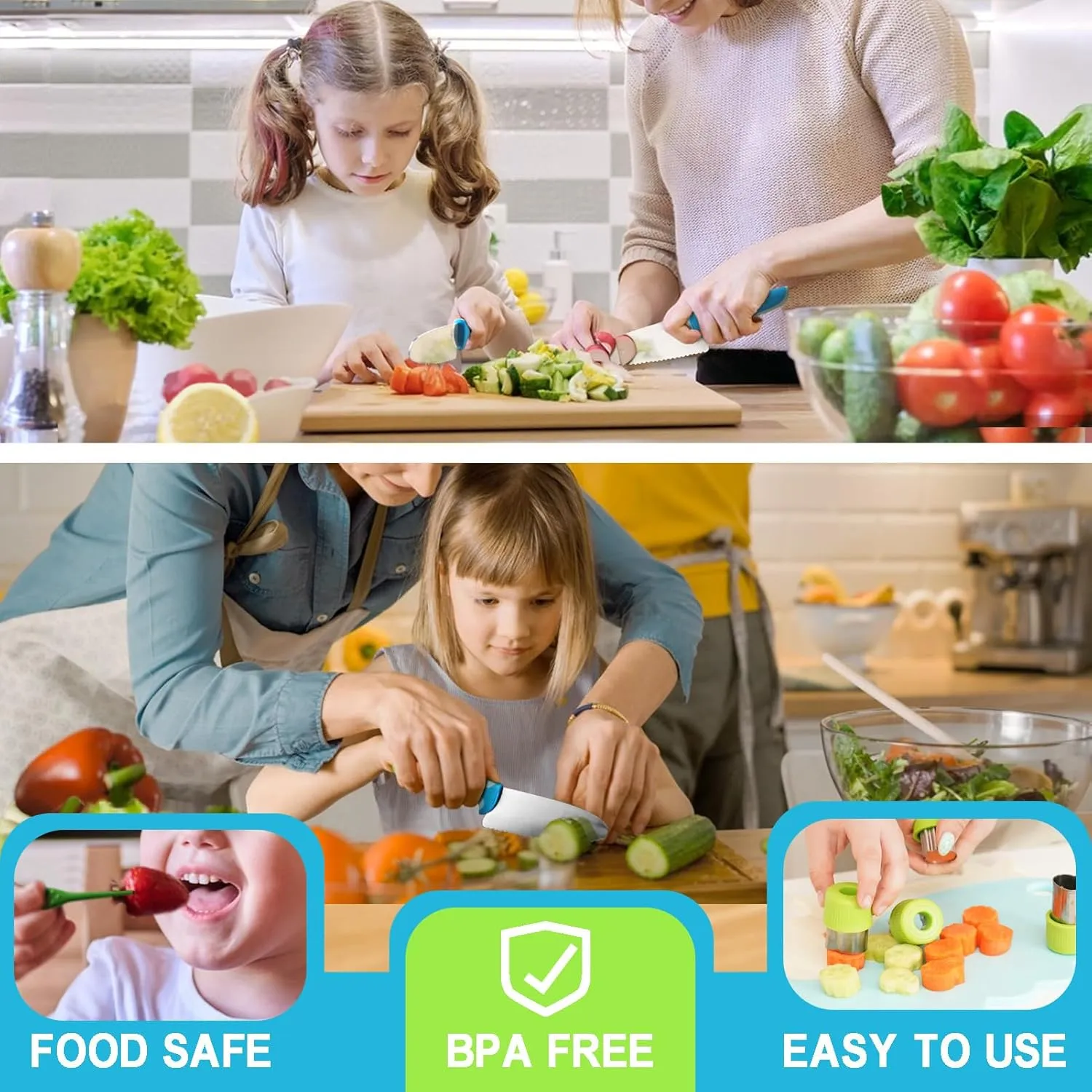Set$ Kids Cooking Sets Real with Cutting Board$ Peeler$ Serrated Edges Stainless Steel Toddler Safe Knife$ Sandwich Cutter (Blue) aqueduct fungal vice 13 Pcs Kids Kitchen Knife 