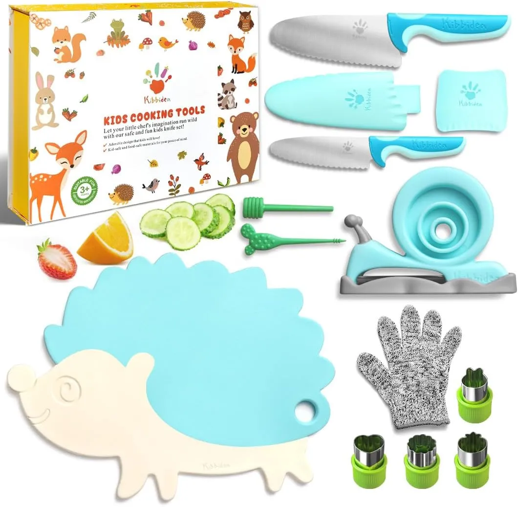 Set$ Kids Cooking Sets Real with Cutting Board$ Peeler$ Serrated Edges Stainless Steel Toddler Safe Knife$ Sandwich Cutter (Blue) aqueduct fungal vice 13 Pcs Kids Kitchen Knife 