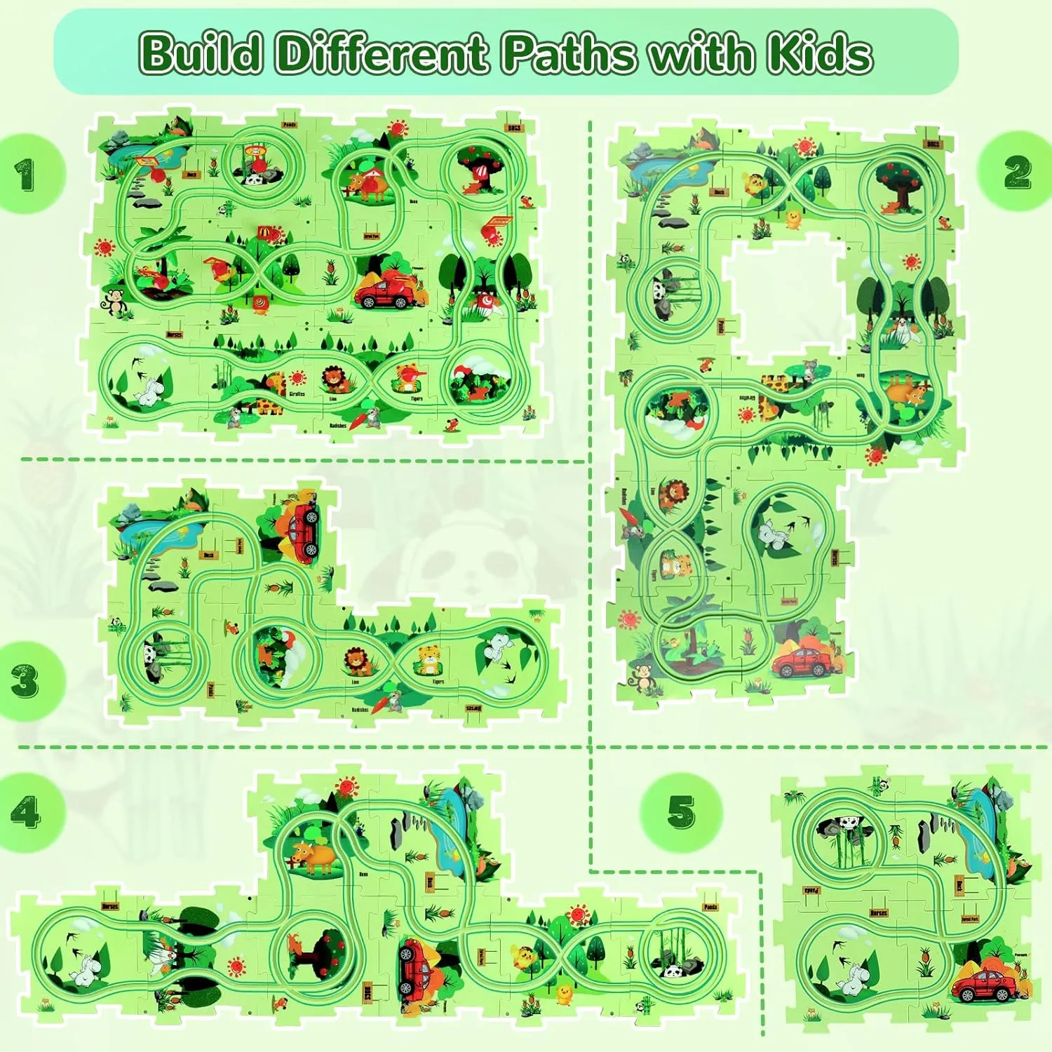 Set$ Plastic Puzzles for Kids Ages 3-5 with A Cute Vehicle$ Toddler Puzzle Track Play Set Gift$ Race Tracks connecticut revise for Toddler 3-5$ Toys for 3 4 5 6 Year Old Boys Girls Puzzle Racer Kids Car Track 