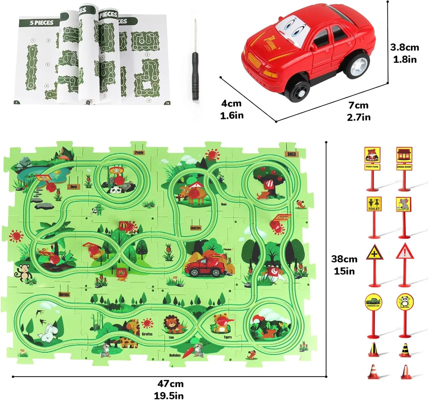 Set$ Plastic Puzzles for Kids Ages 3-5 with A Cute Vehicle$ Toddler Puzzle Track Play Set Gift$ Race Tracks connecticut revise for Toddler 3-5$ Toys for 3 4 5 6 Year Old Boys Girls Puzzle Racer Kids Car Track 