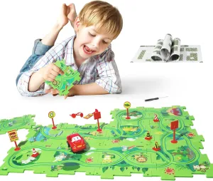 Set$ Plastic Puzzles for Kids Ages 3-5 with A Cute Vehicle$ Toddler Puzzle Track Play Set Gift$ Race Tracks connecticut revise for Toddler 3-5$ Toys for 3 4 5 6 Year Old Boys Girls Puzzle Racer Kids Car Track 