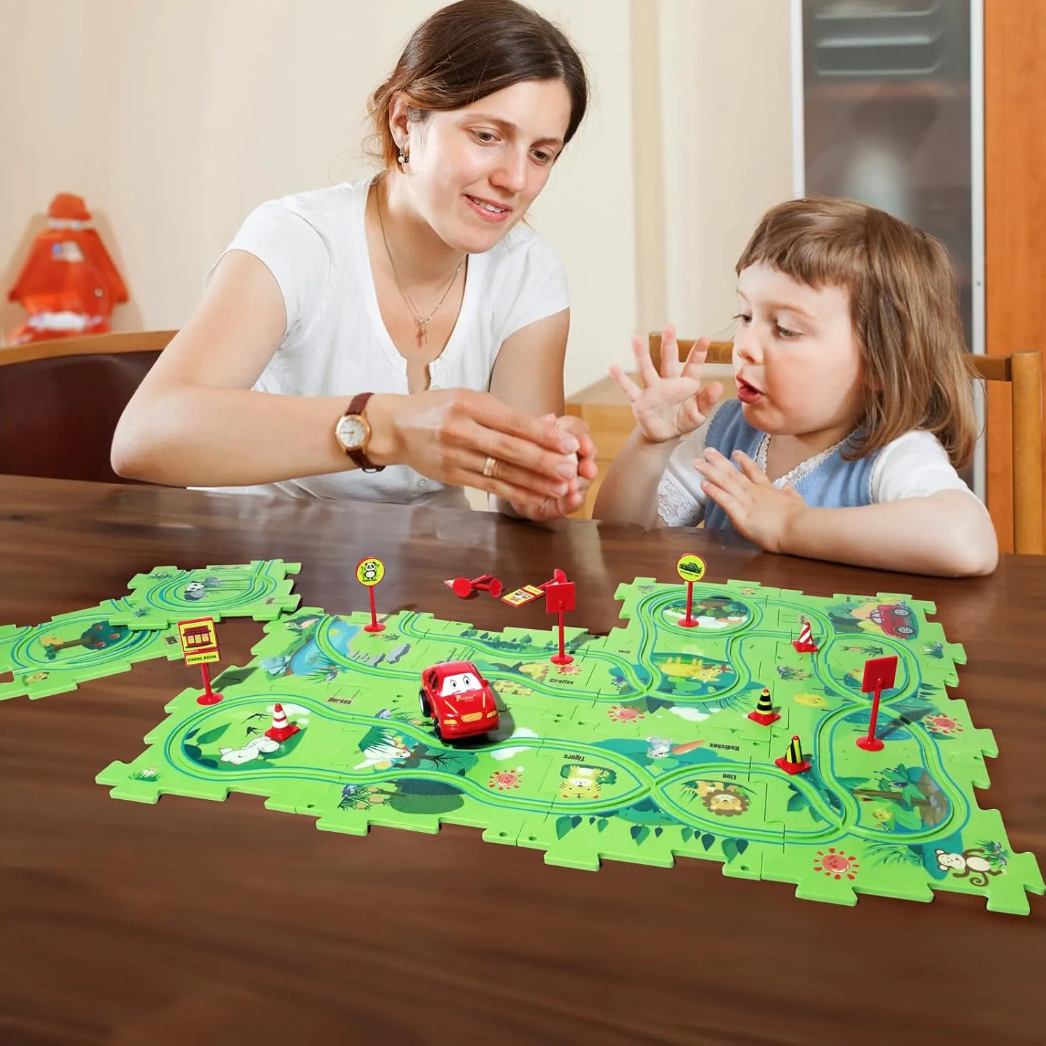 Set$ Plastic Puzzles for Kids Ages 3-5 with A Cute Vehicle$ Toddler Puzzle Track Play Set Gift$ Race Tracks connecticut revise for Toddler 3-5$ Toys for 3 4 5 6 Year Old Boys Girls Puzzle Racer Kids Car Track 