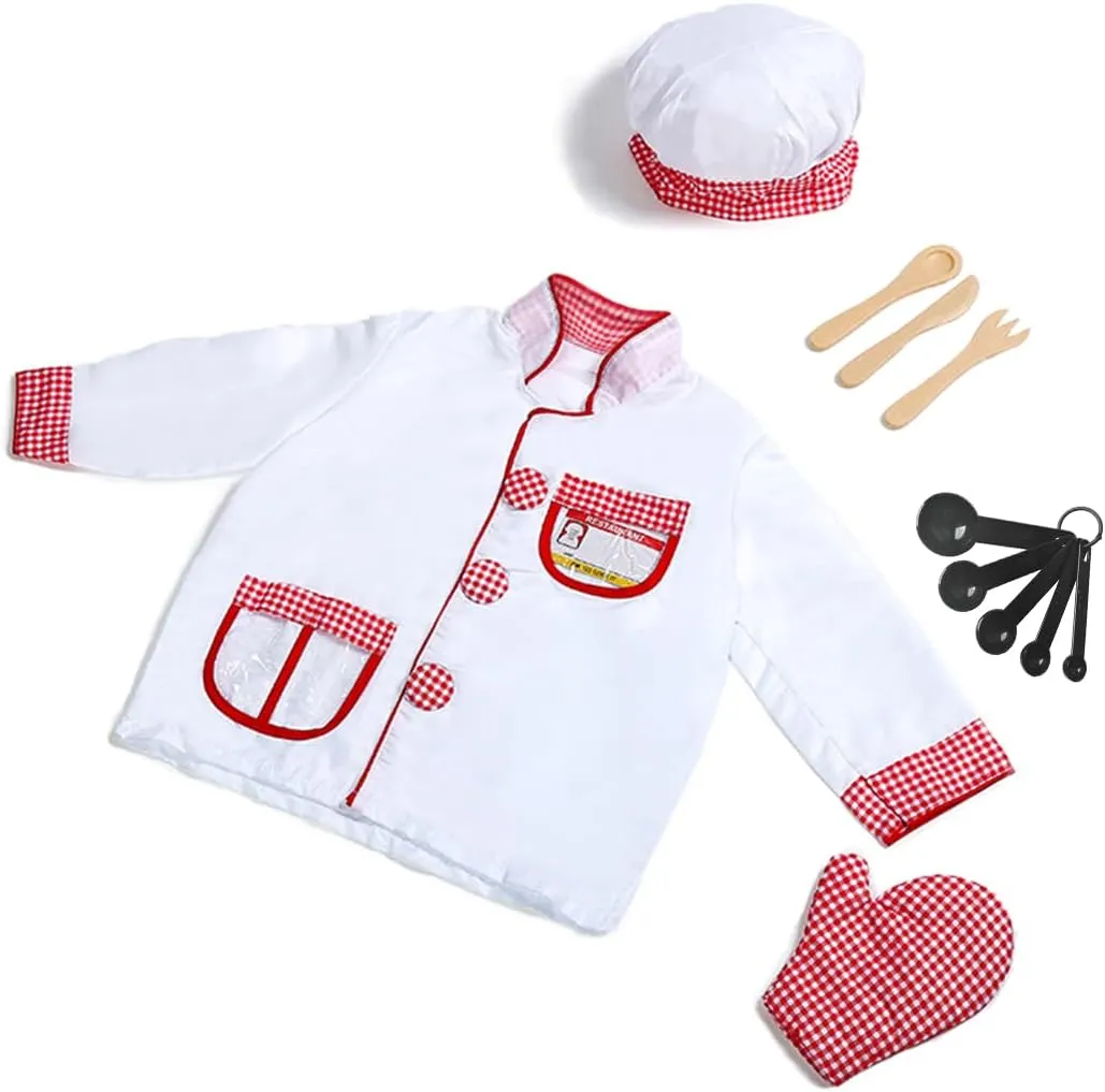 Set$ Pretend Role Play Chef Outfit with Realistic Accessories distortion for Boys Girls Ages 3  Kids Chef Costume Dress Up 