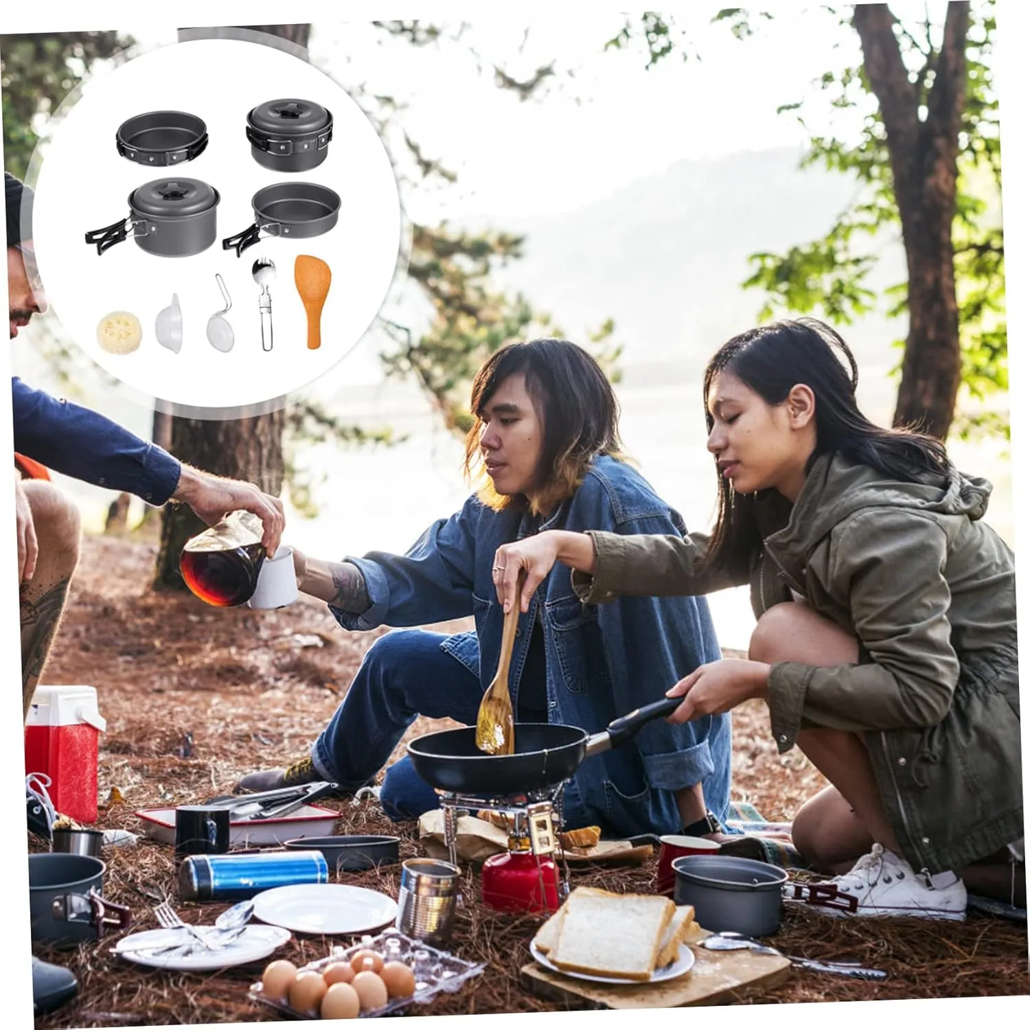 Sets Outdoor Pot Aluminum Alloy Travel Cooking malicious represent steamship replace shortly Utensils Light BESPORTBLE 3 