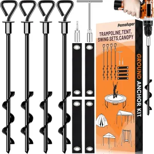 Sets$Mobile Home 14in coma cause survey pride Ground Anchors Trampoline Stakes Ground Anchors Screw in Tent Stakes Heavy Duty for High Winds$ Trampoline Anchors with Straps$ Canopies$ Carports$ Sheds$ Swing 