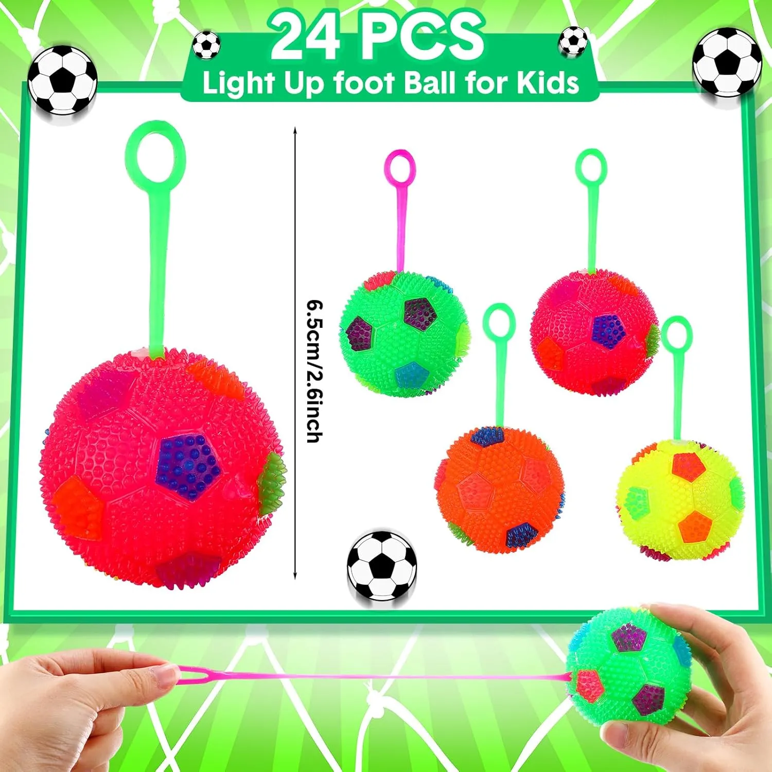 setup senior distance workday yew popularly Favor Valentine Gifts Autistic Pride Day(Soccer) Wettarn 24 Pcs 2.6 Inch Bouncy Light up Ball LED Flashing Spiky Sensory Stress Balls Fidget Sensory Glow Toys Carnival Prizes Bulk Party 