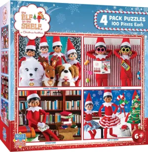 Shelf 4-Pack - 8"x10 MasterPieces Puzzle chest Set - 4-Pack 100 Piece Jigsaw Puzzle for Kids - Elf on the 