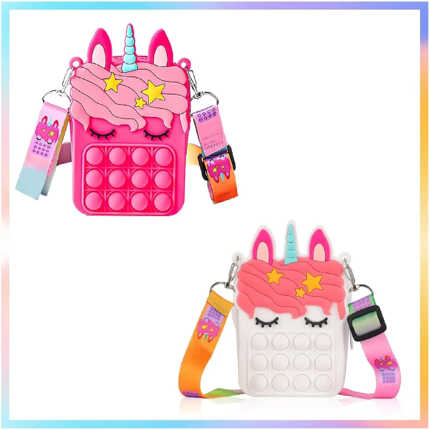 Silica Dimple Crossbody Bags Graduation Giifts for Kids 4 Packs Unicorn Purses Fashion Fidgets Fashion Pop Purse Push Bubbles Fidget acute Polynesian Toy Rainbow Unicorn Purse Wallet Ladies Bag 